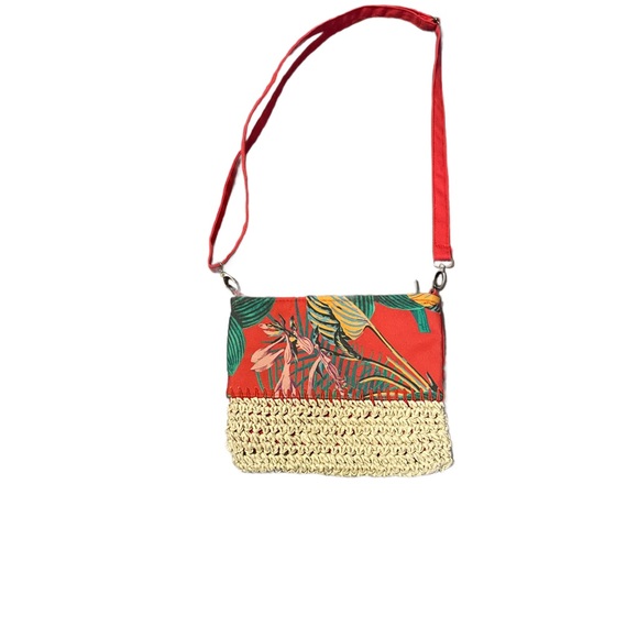 Roxy Red and Beige Tropical Crossbody Bag Vintage - Picture 3 of 12